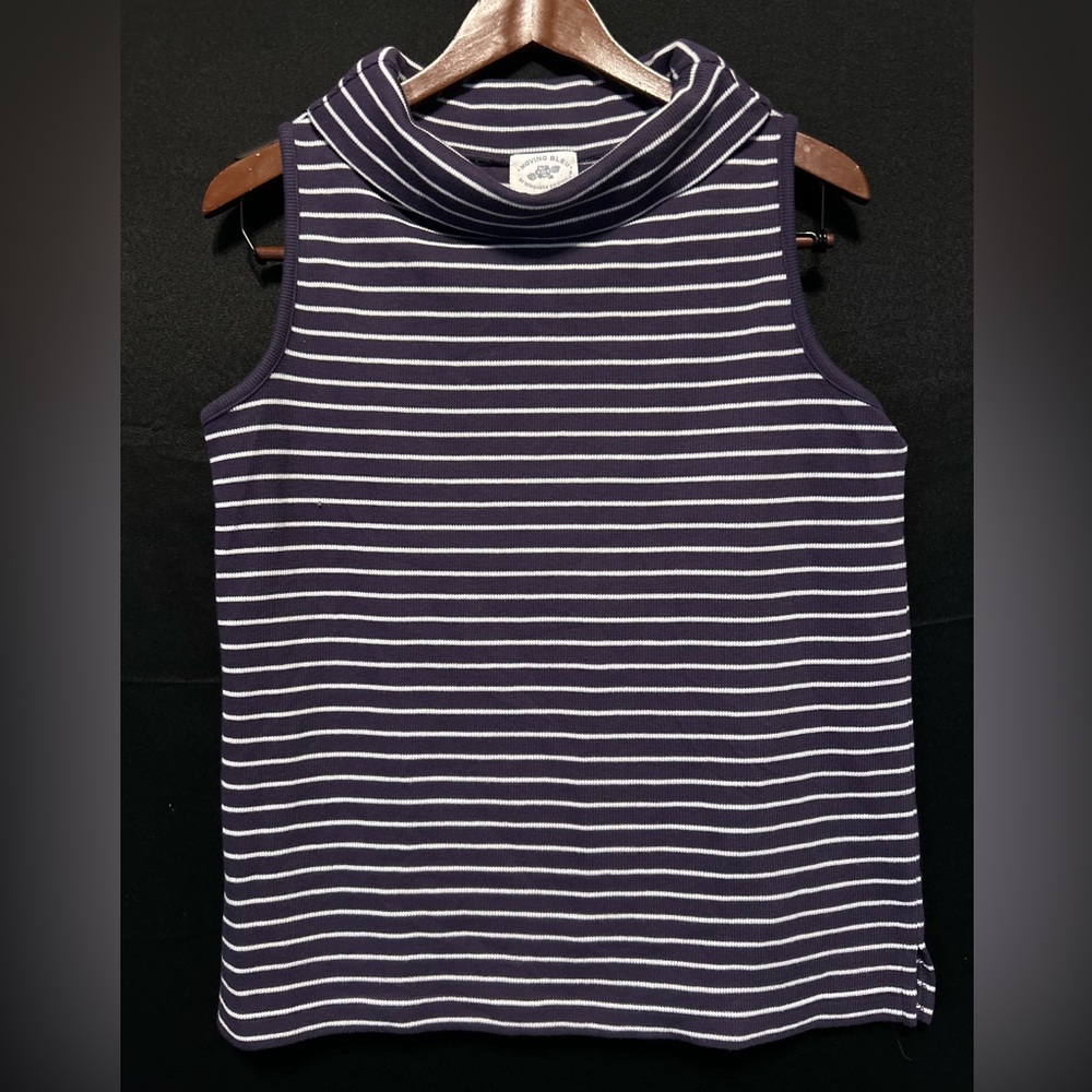 Moving Bleu Designers Originals Navy & White Stripe Tank Turtleneck Womens Med